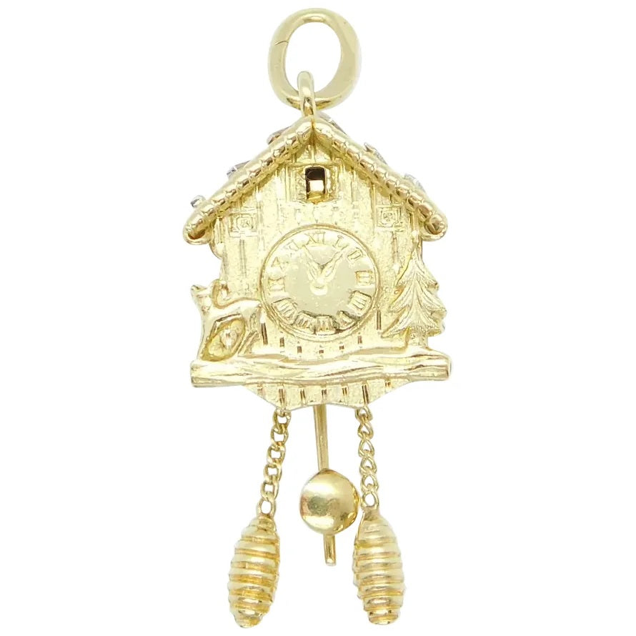 18kt Yellow and White Gold Moving Cuckoo Clock Charm