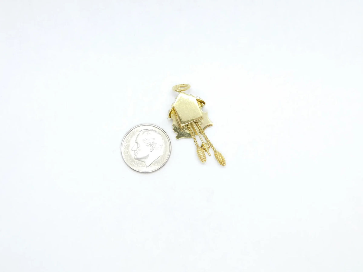18kt Yellow and White Gold Moving Cuckoo Clock Charm