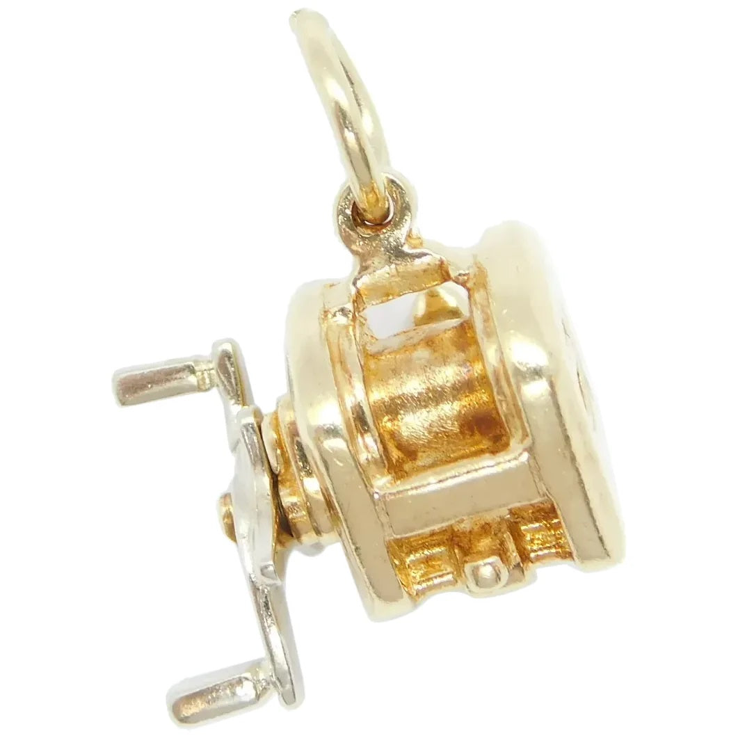 14kt Yellow Gold Mechanical / Moving Fishing Reel Charm