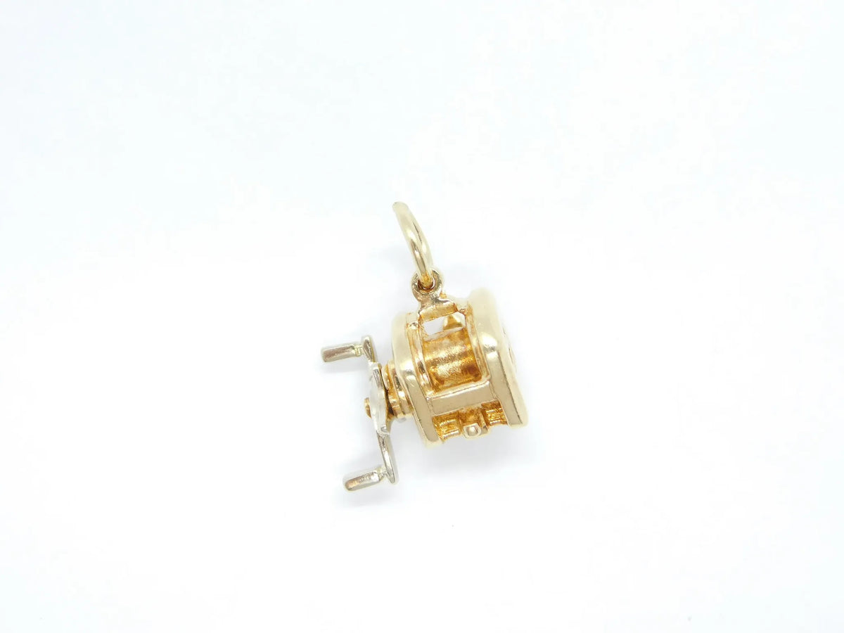 14kt Yellow Gold Mechanical / Moving Fishing Reel Charm
