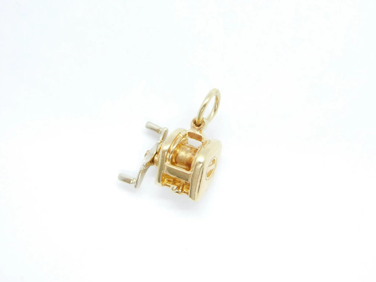 14kt Yellow Gold Mechanical / Moving Fishing Reel Charm