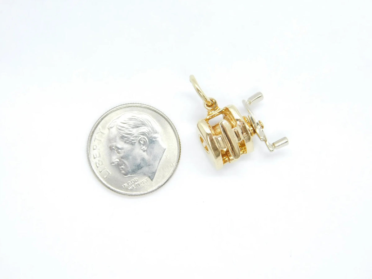 14kt Yellow Gold Mechanical / Moving Fishing Reel Charm