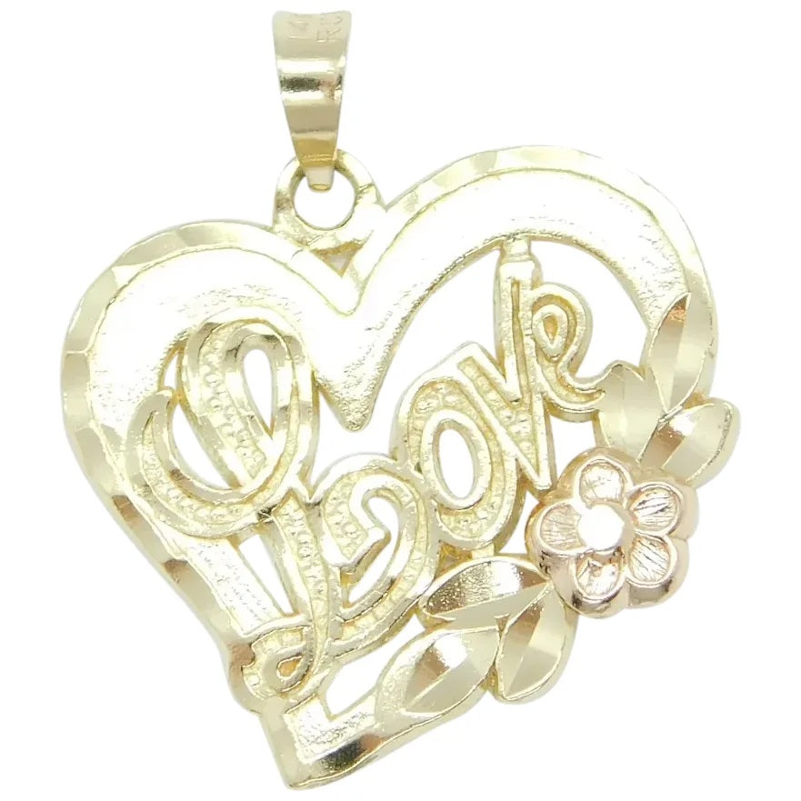 14kt Yellow and Rose Gold Two-Tone LOVE Heart Charm with Flower Accent