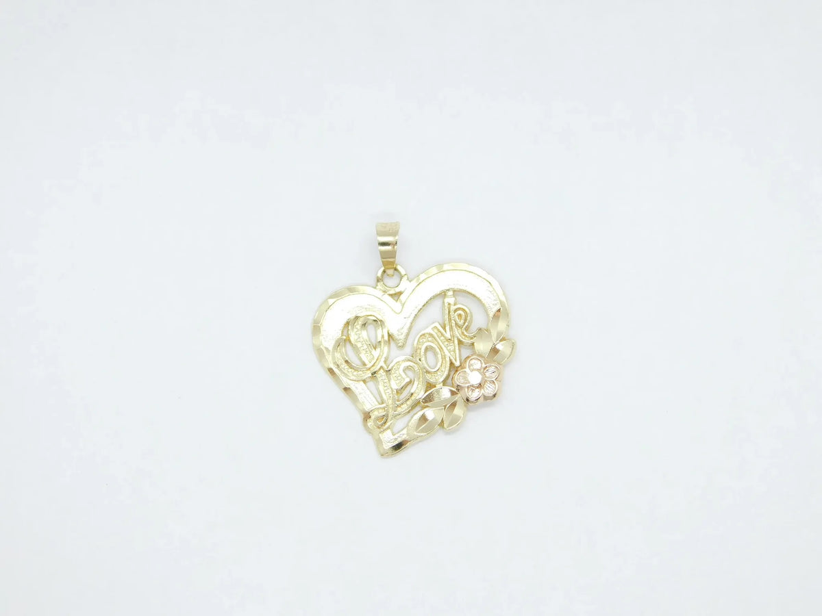 14kt Yellow and Rose Gold Two-Tone LOVE Heart Charm with Flower Accent