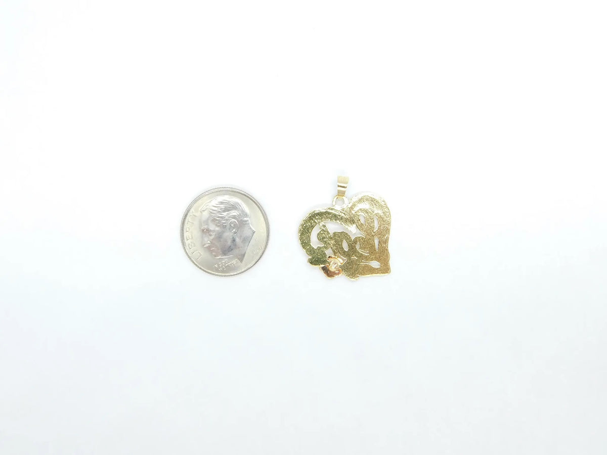 14kt Yellow and Rose Gold Two-Tone LOVE Heart Charm with Flower Accent