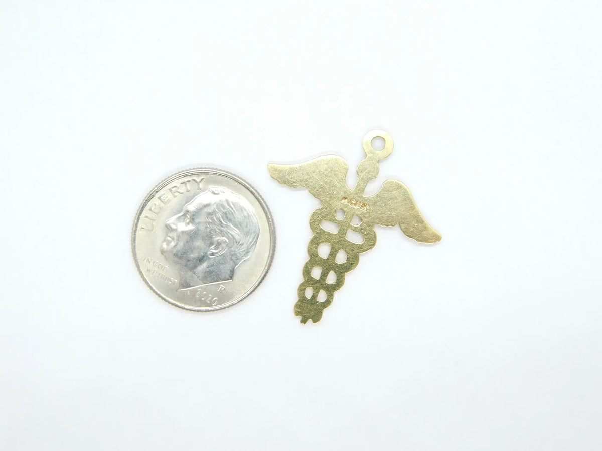 14kt Yellow Gold Caduceus Nursing Charm / Pendant