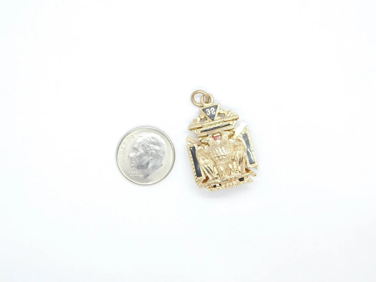 14kt Yellow Gold Masonic / Shiners 32rd Degree Opening Double Eagle Pendant