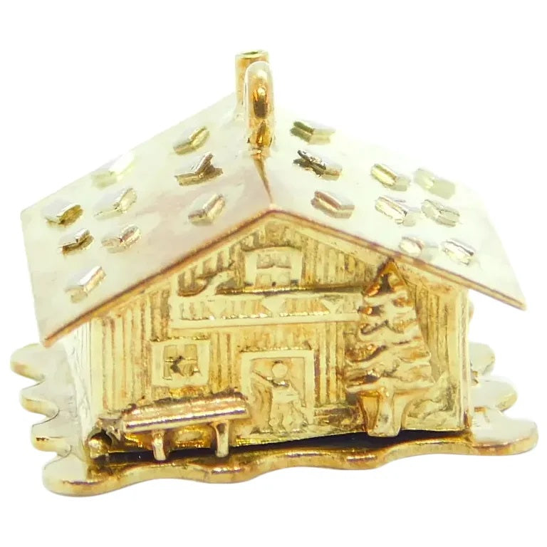 14kt Yellow Gold Opening House/ Cabin Charm with Sleeping Couple