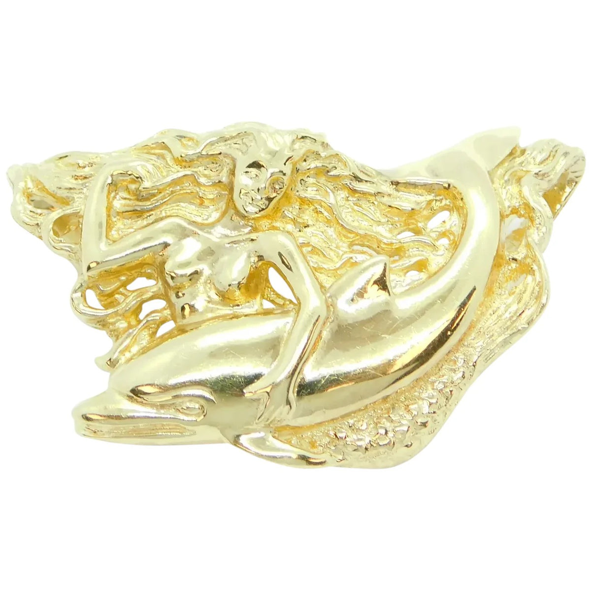 14kt Yellow Gold Mermaid and Dolphin Slide Pendant