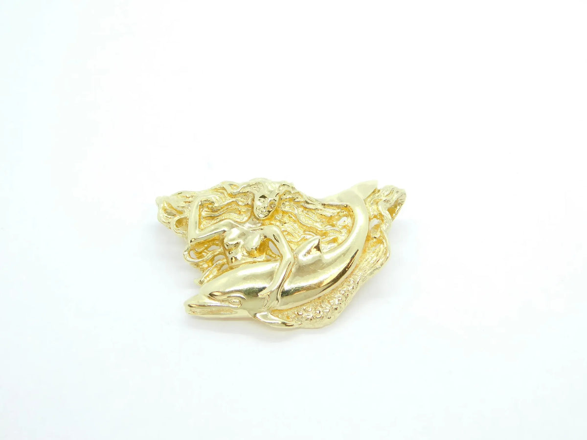 14kt Yellow Gold Mermaid and Dolphin Slide Pendant