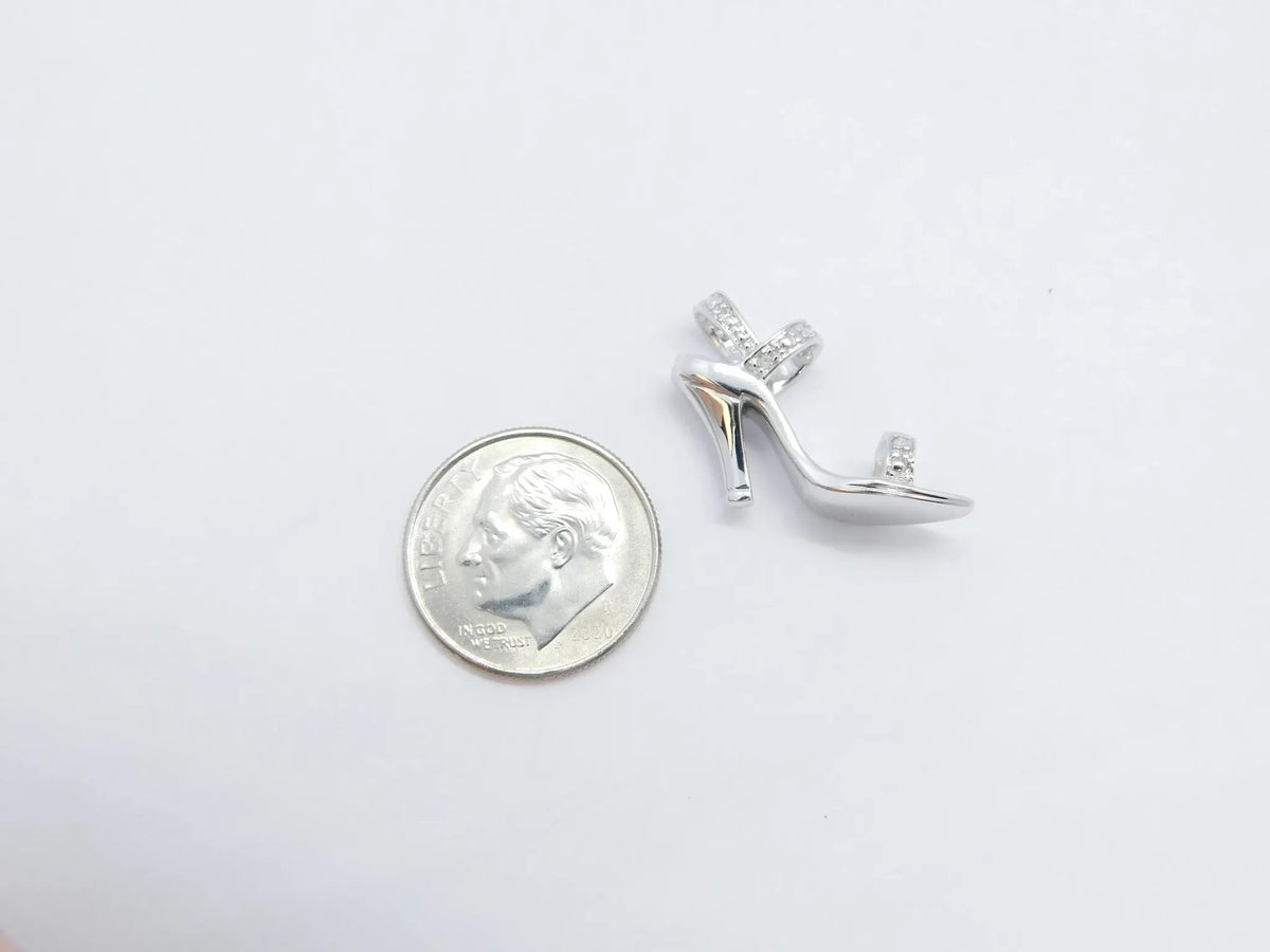 14kt White Gold Diamond High Heel Sandal Shoe Charm