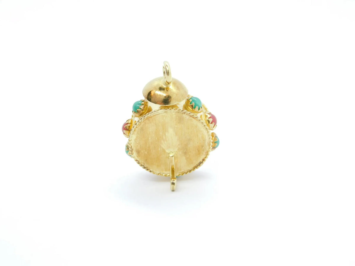 18kt Yellow Gold Two-Tone Gemstone Carnelian and Chrysoprase Clock Charm