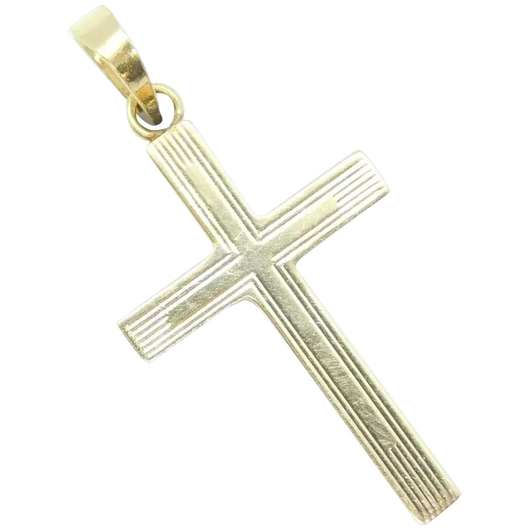 14kt Yellow Gold Etched Line Cross Pendant