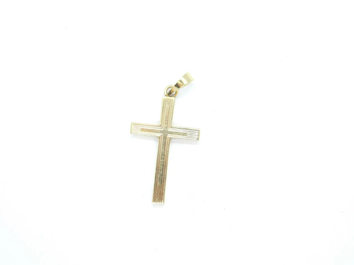 14kt Yellow Gold Etched Line Cross Pendant