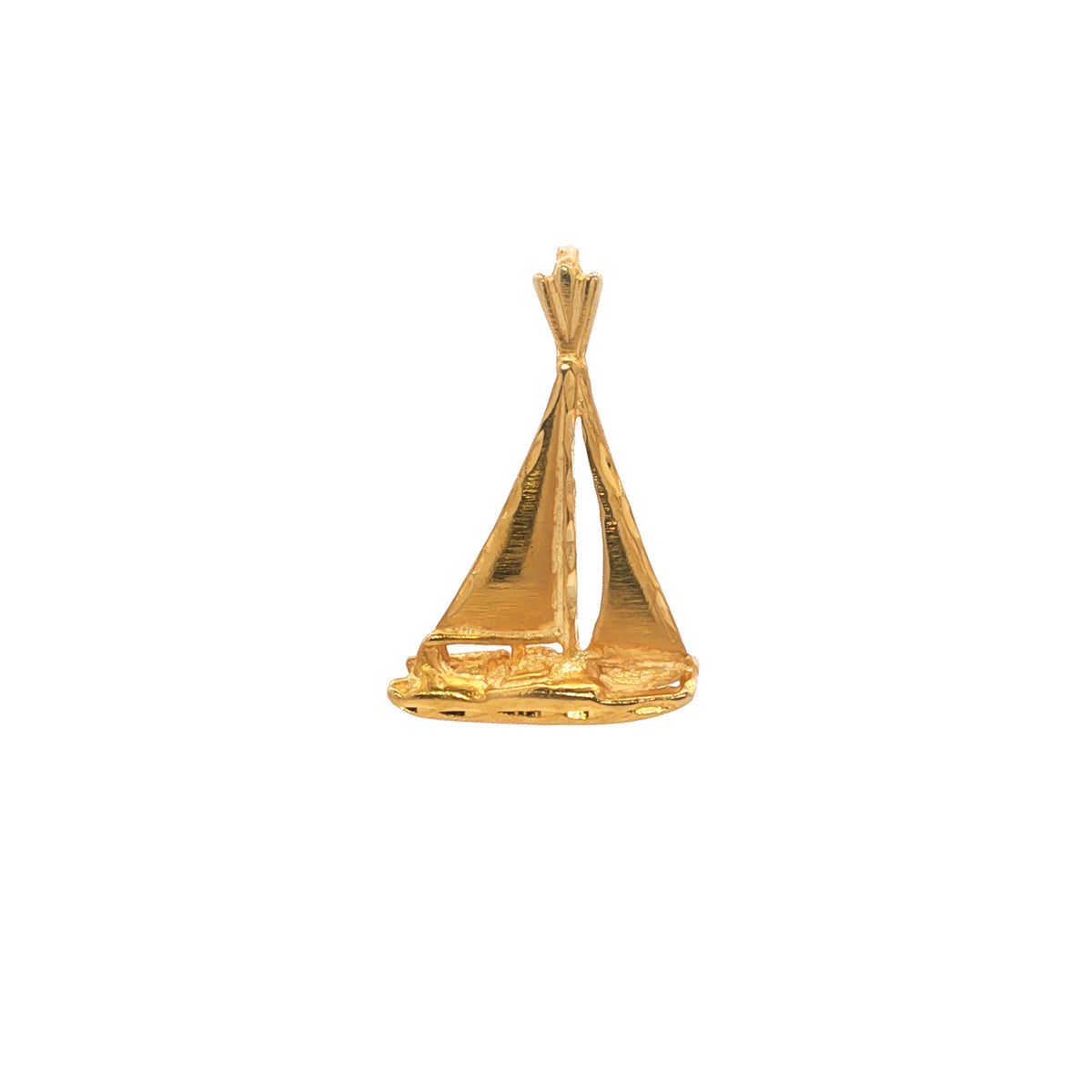 14kt Yellow Gold Satin Diamond-Cut Sailboat Pendant