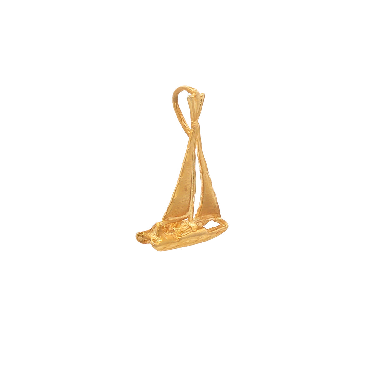 14kt Yellow Gold Satin Diamond-Cut Sailboat Pendant