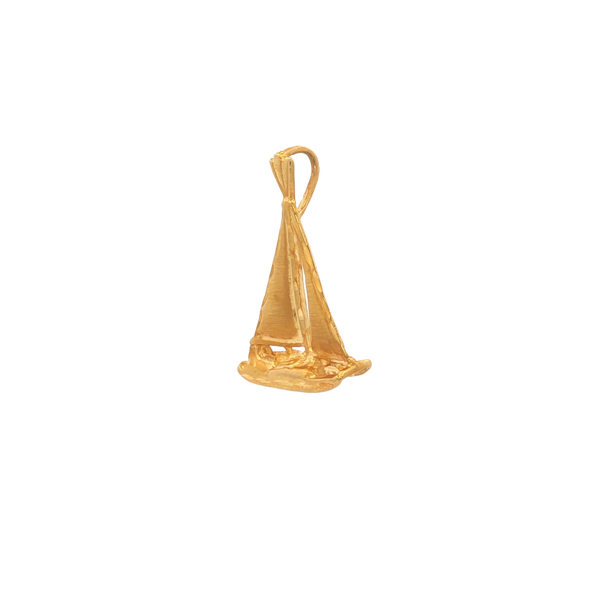 14kt Yellow Gold Satin Diamond-Cut Sailboat Pendant