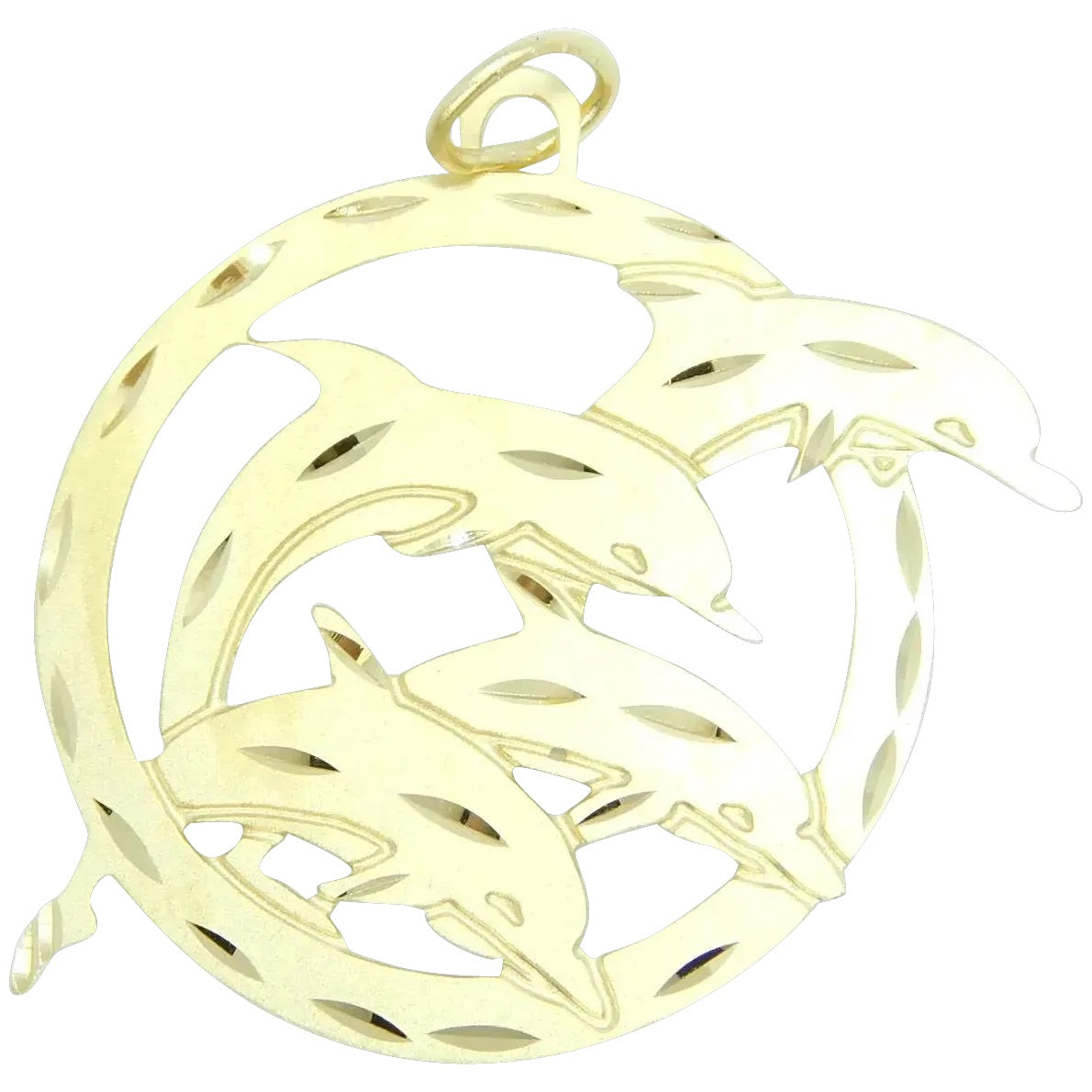 14kt Yellow Gold Pod of Dolphins Jumping Through Hoop Charm / Pendant