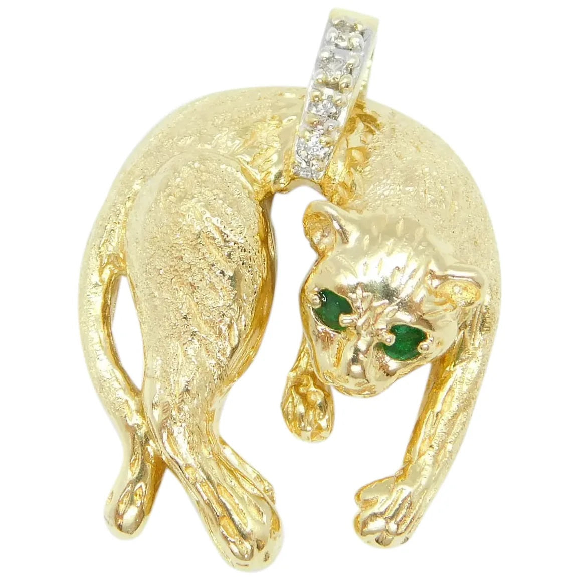 14kt Yellow and White Gold Emerald and Diamond Cat Pendant