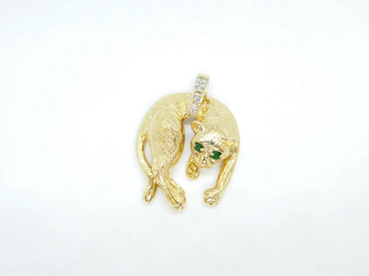 14kt Yellow and White Gold Emerald and Diamond Cat Pendant
