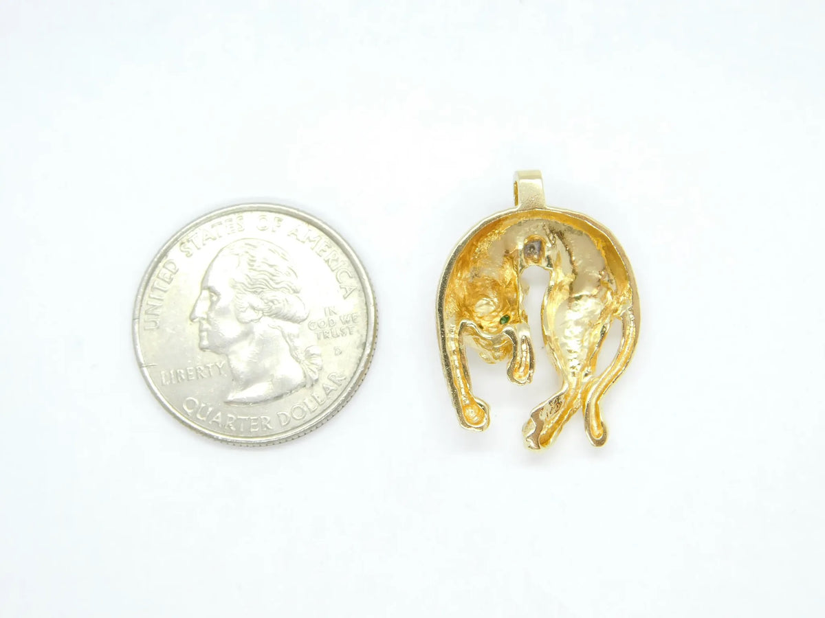14kt Yellow and White Gold Emerald and Diamond Cat Pendant
