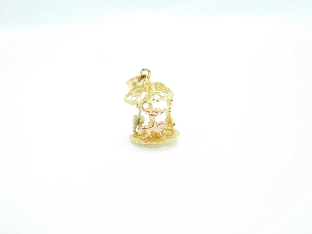 14kt Yellow, White and Rose Gold Filigree Spinning Carousel Charm / Pendant