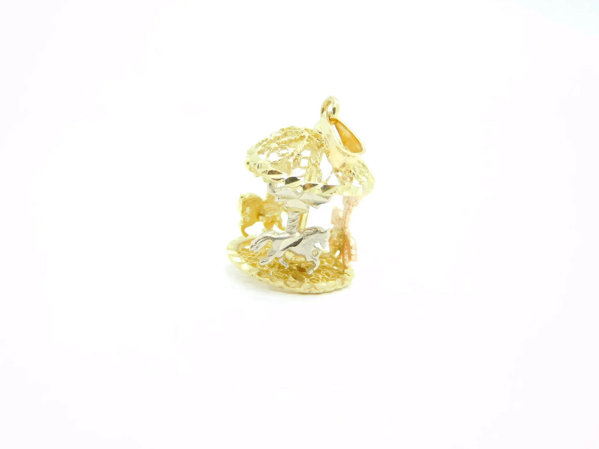 14kt Yellow, White and Rose Gold Filigree Spinning Carousel Charm / Pendant