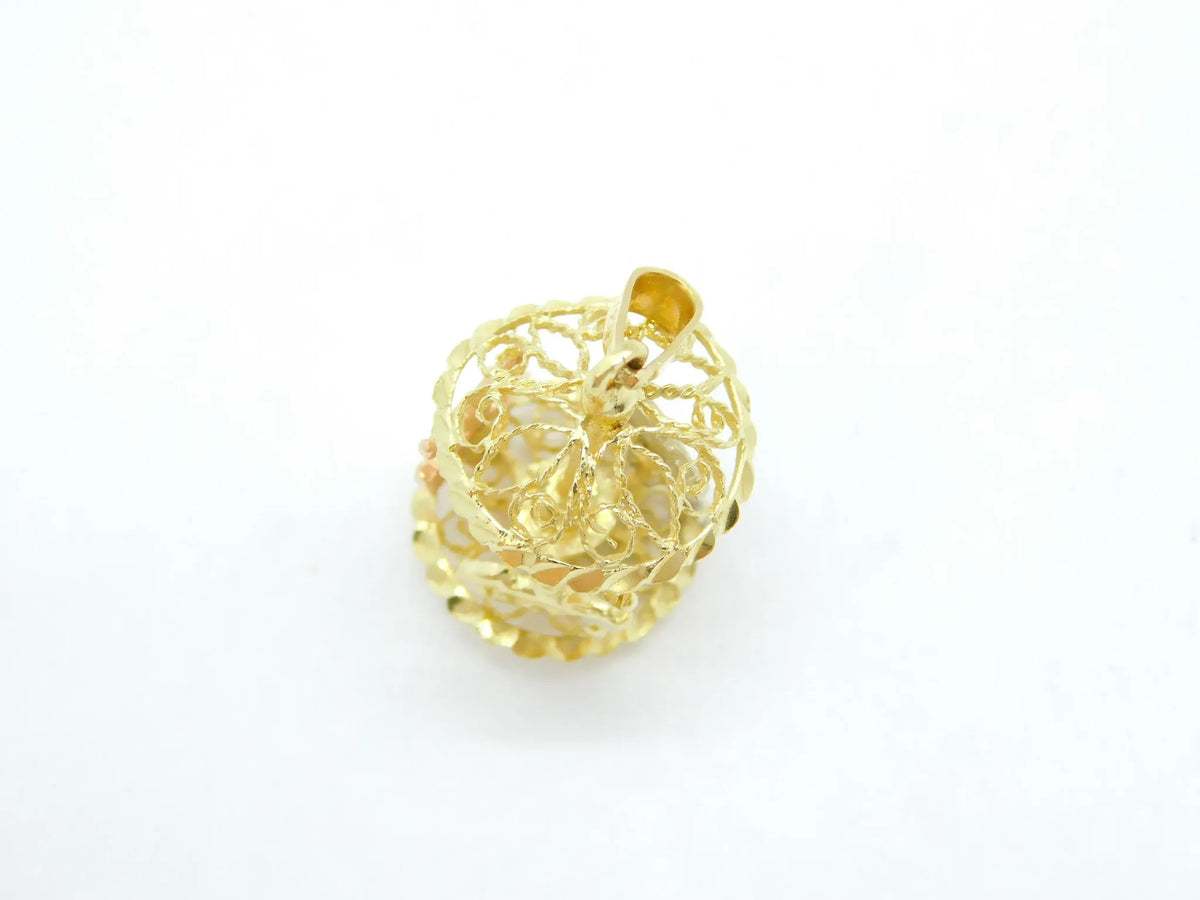 14kt Yellow, White and Rose Gold Filigree Spinning Carousel Charm / Pendant