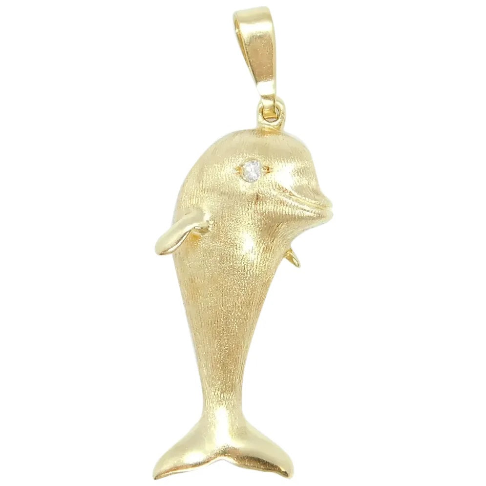 14kt Yellow Gold Dolphin with Diamond Eye Pendant