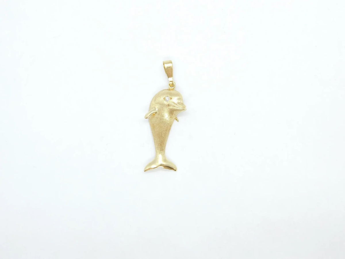 14kt Yellow Gold Dolphin with Diamond Eye Pendant