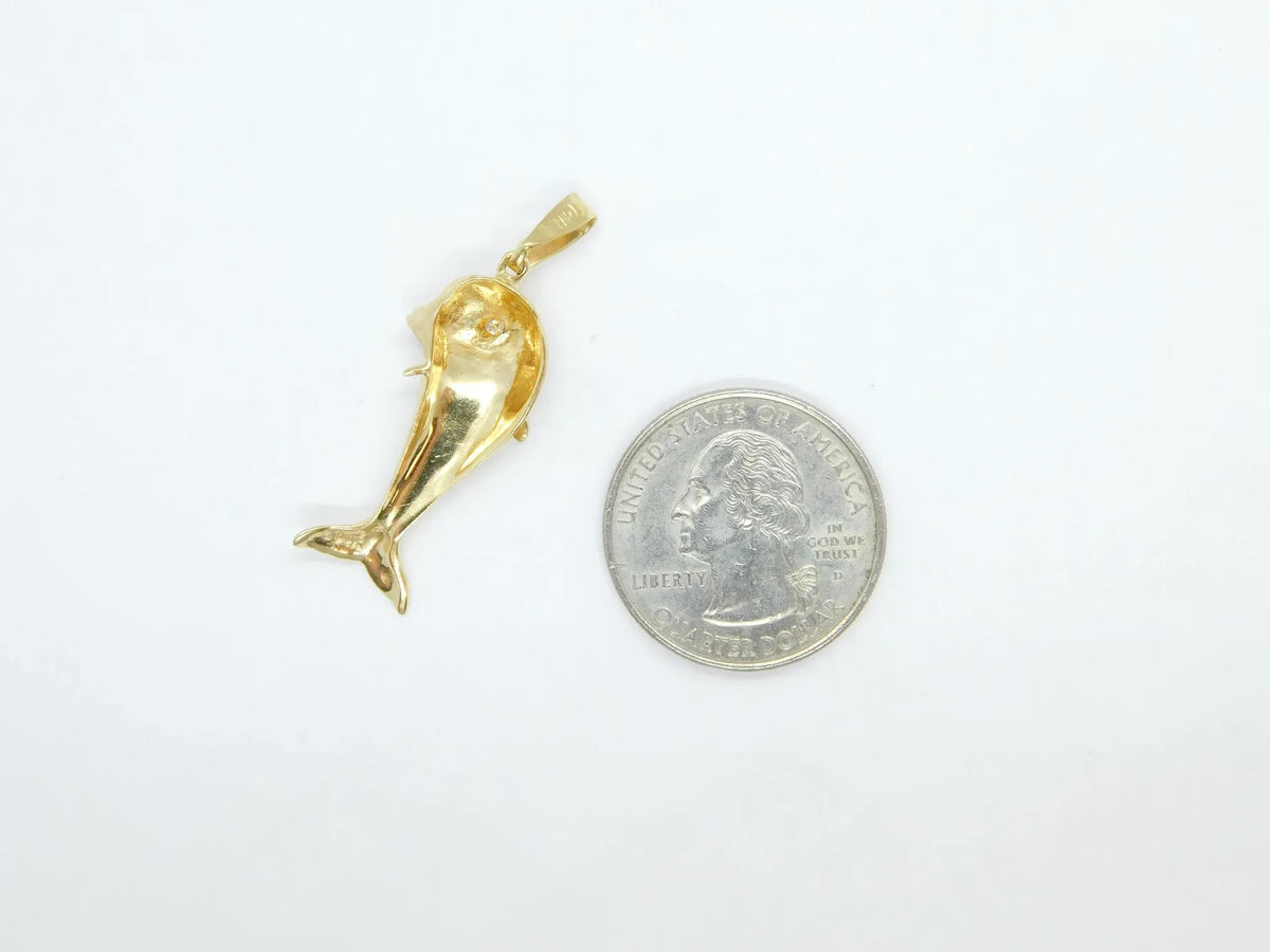 14kt Yellow Gold Dolphin with Diamond Eye Pendant