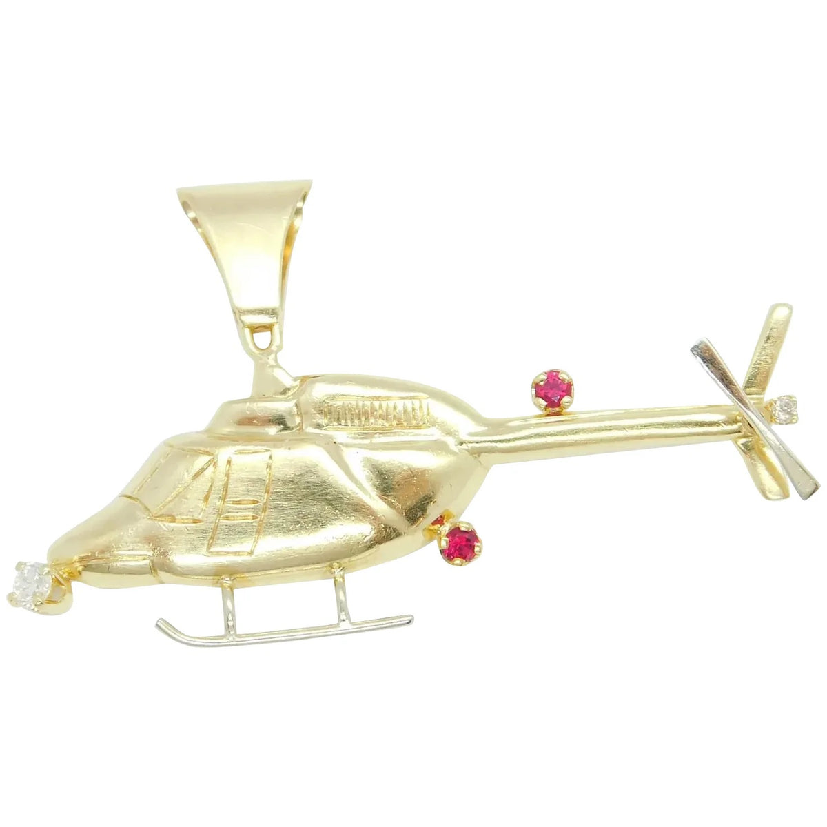 14kt Yellow Gold Helicoptor with Ruby and Diamond Pendant