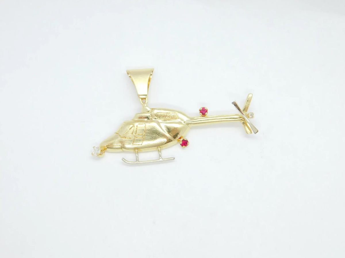 14kt Yellow Gold Helicoptor with Ruby and Diamond Pendant