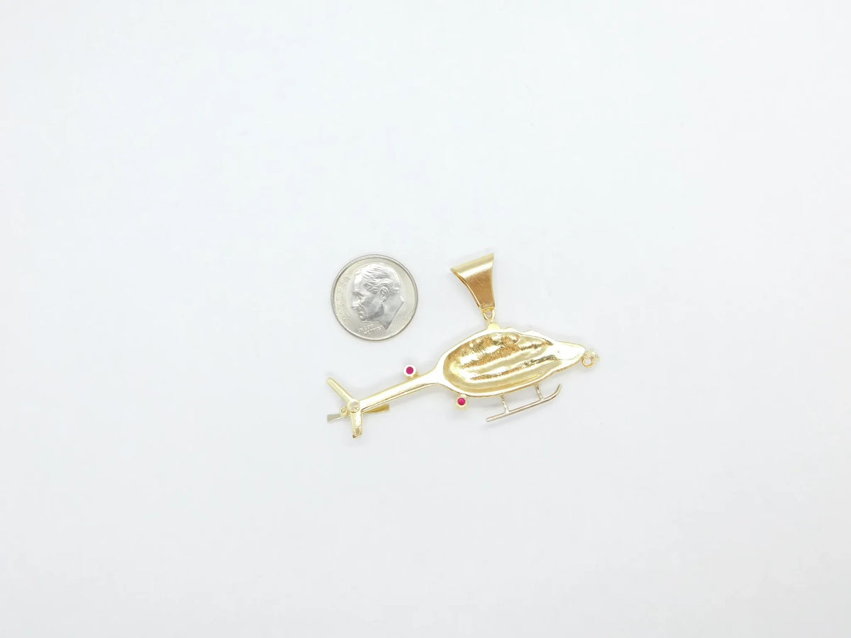 14kt Yellow Gold Helicoptor with Ruby and Diamond Pendant