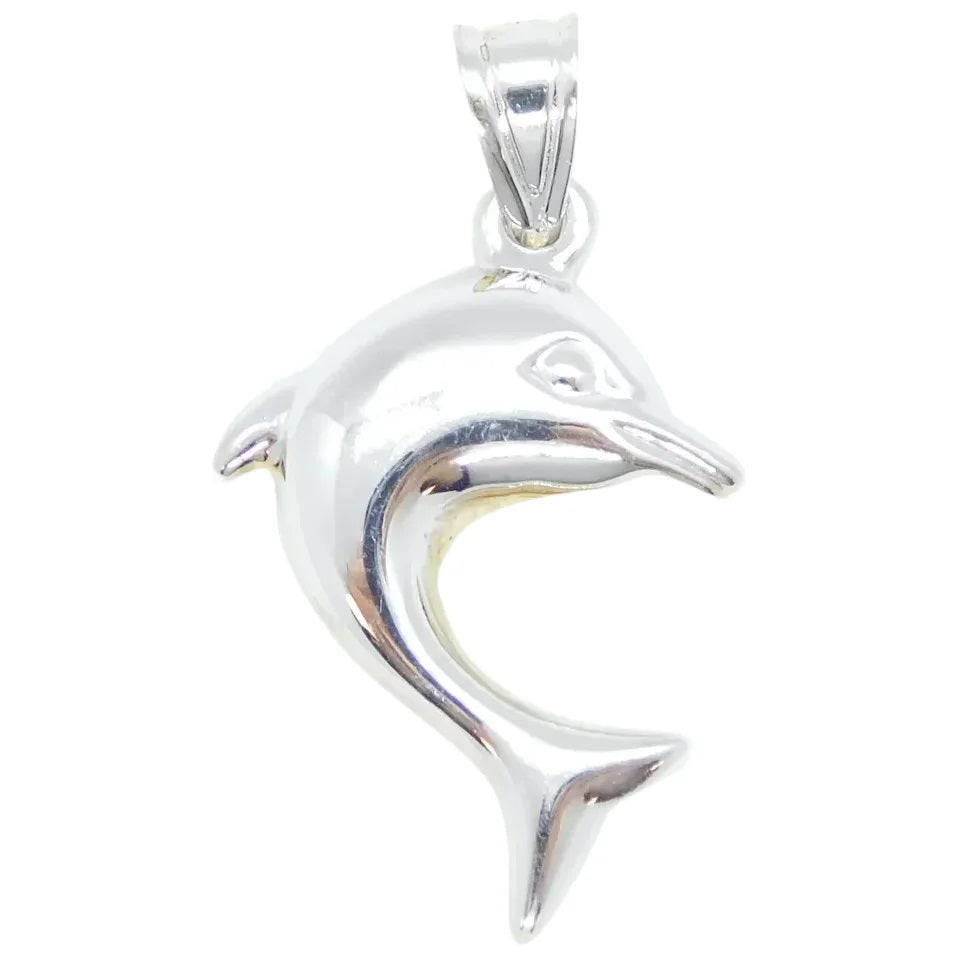 14kt Yellow and White Gold Puff Dolphin Pendant