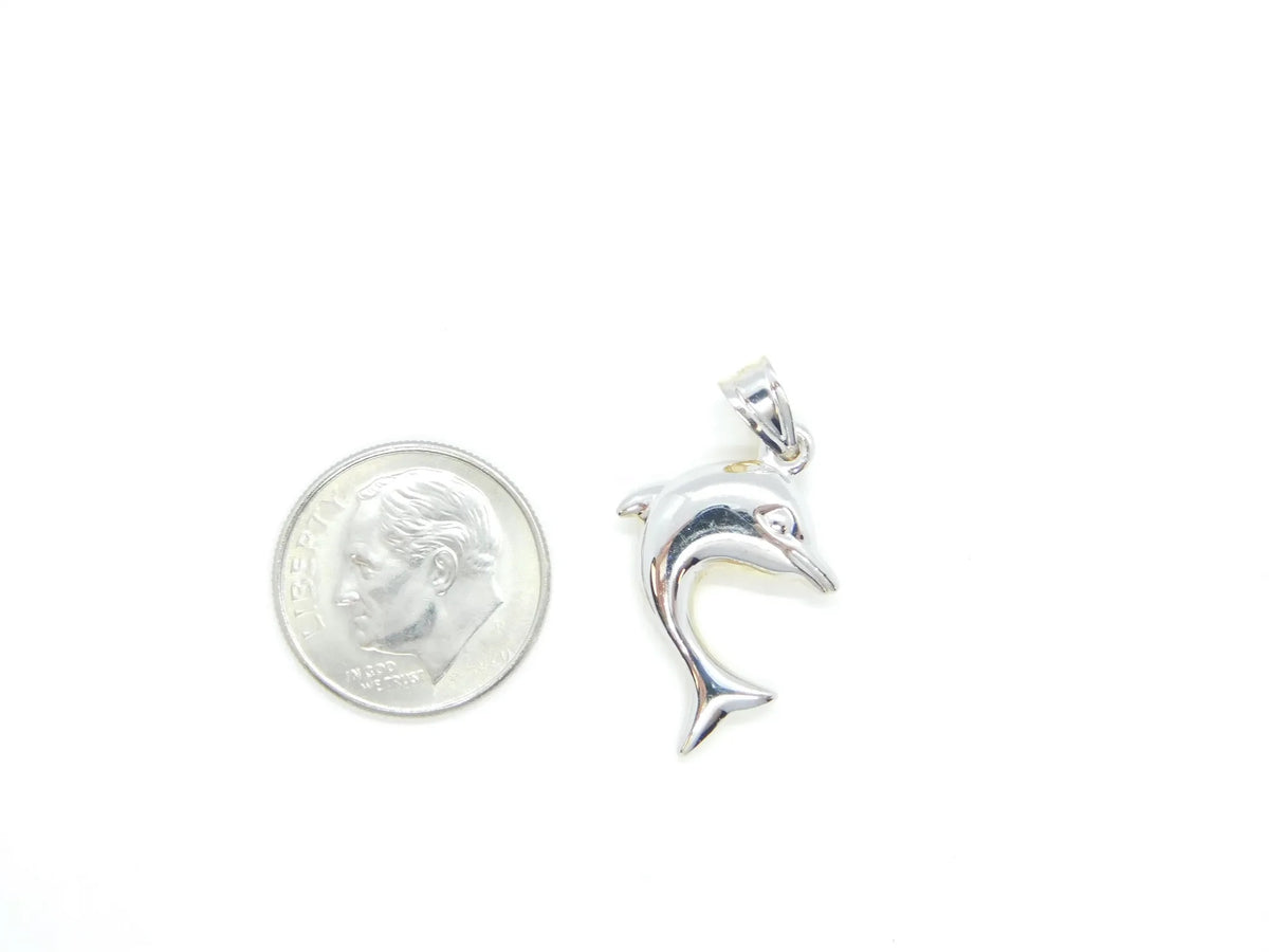 14kt Yellow and White Gold Puff Dolphin Pendant