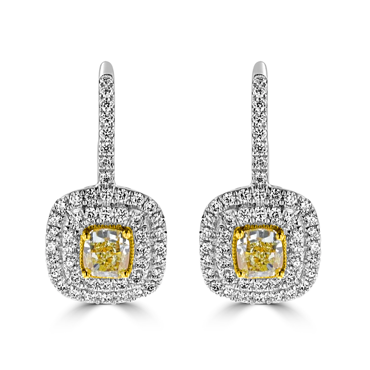 18KT GOLD 1.47 CTW YELLOW & 1.02 CTW DIAMOND EARRINGS