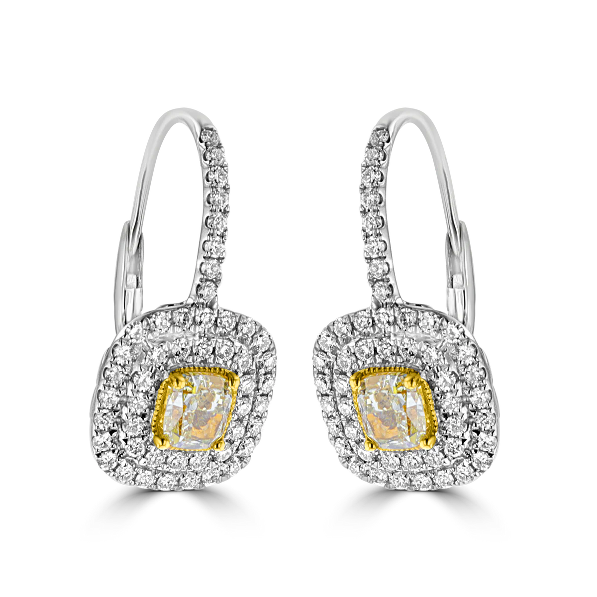 18KT GOLD 1.47 CTW YELLOW & 1.02 CTW DIAMOND EARRINGS