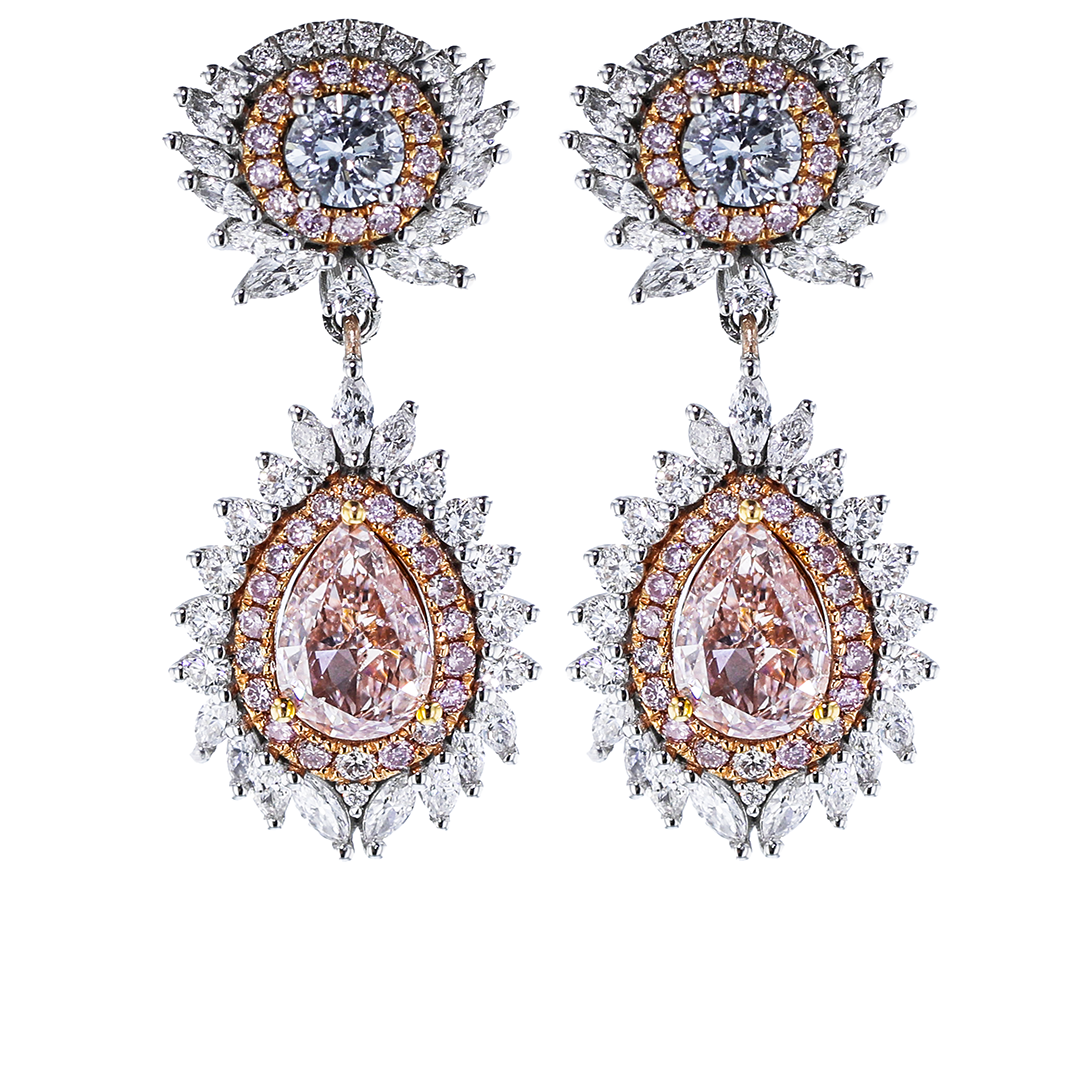 18KT WHITE & ROSE GOLD 2.51CTW PINK & 1.83CTW DIAMOND EARRINGS