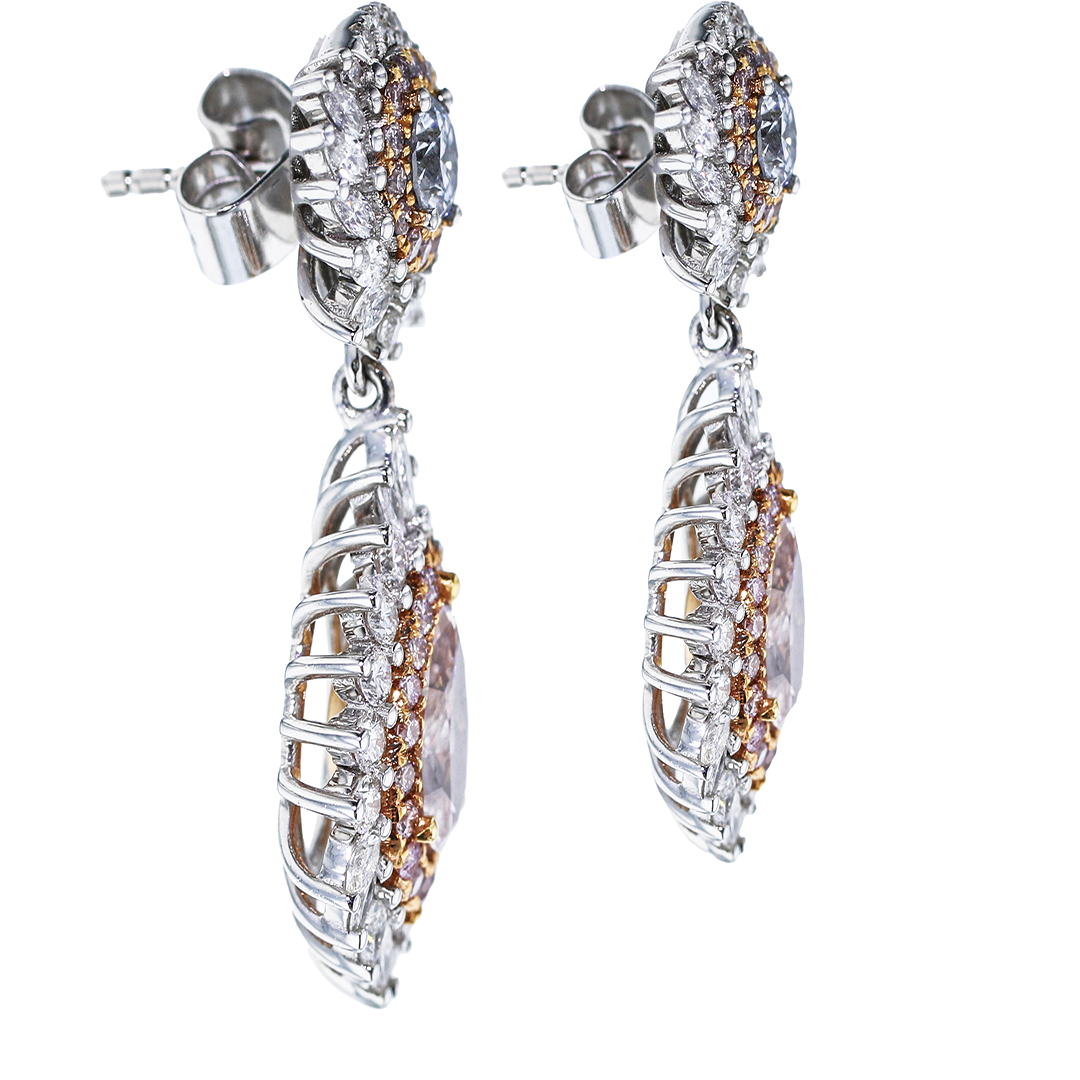 18KT WHITE & ROSE GOLD 2.51CTW PINK & 1.83CTW DIAMOND EARRINGS