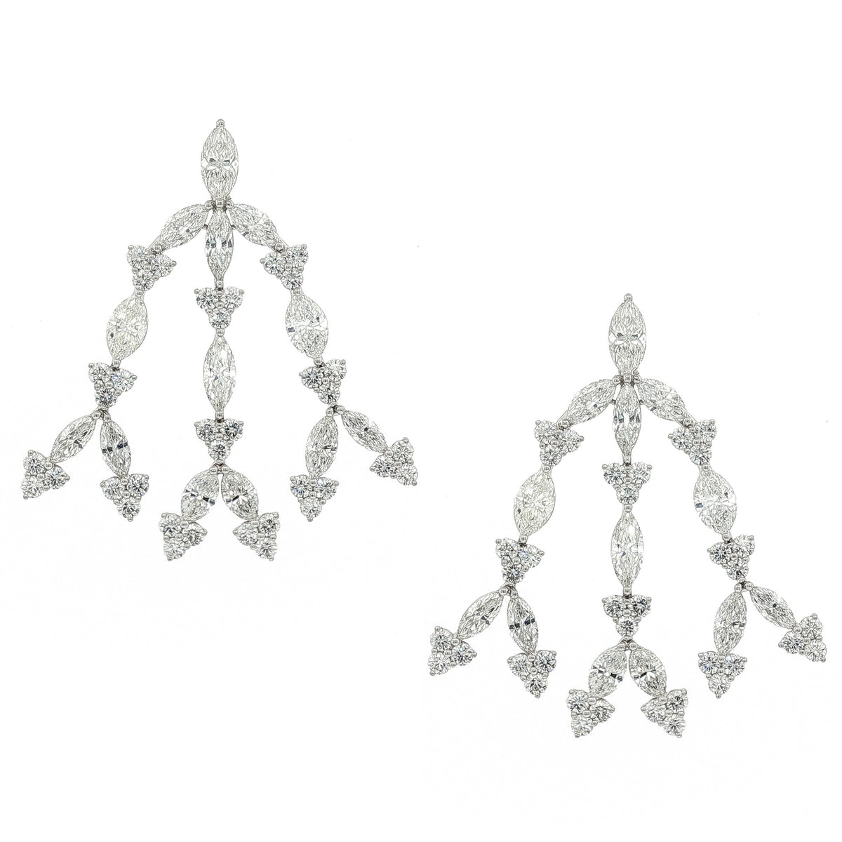 18KT White Gold 17.63 ctw Marquise & Round Diamond Chandelier Earrings