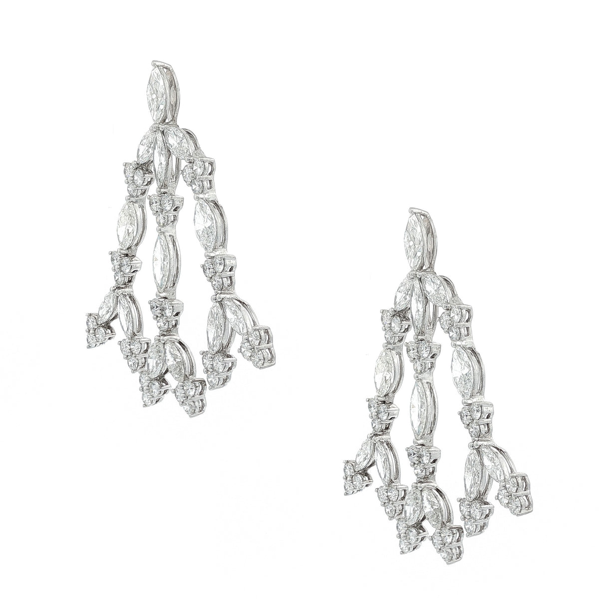 18KT White Gold 17.63 ctw Marquise & Round Diamond Chandelier Earrings