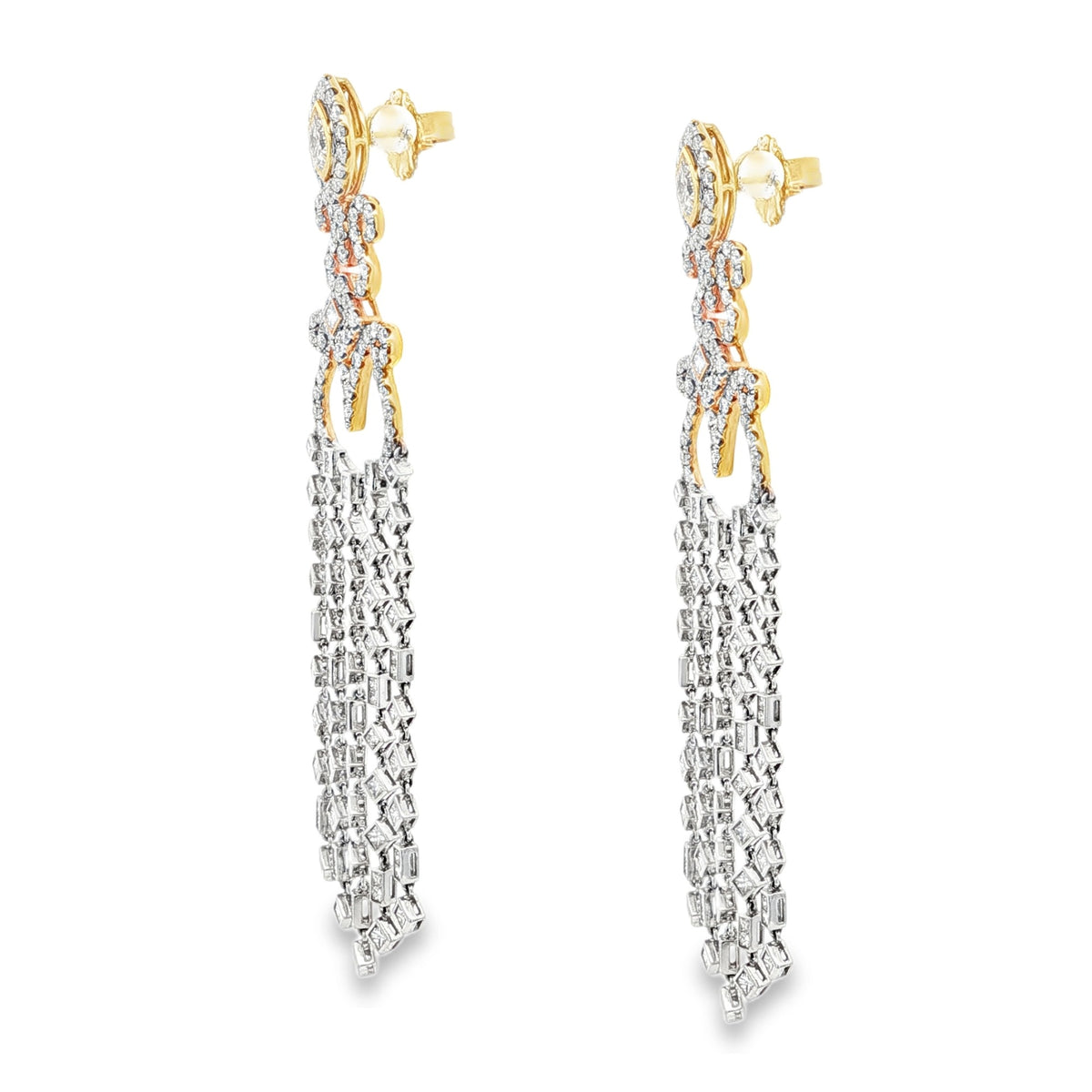 18KT Tri-Color Gold 7.91 ctw Marquise, Princess & Round Diamond Chandelier Earrings