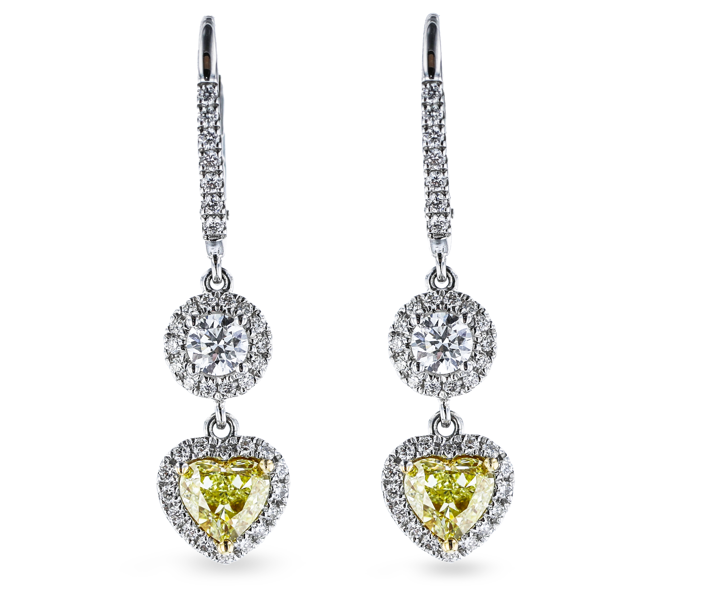 18kt White Gold1.53 ctw Yellow Diamond & .97 ctw Diamond Dangle Earrings