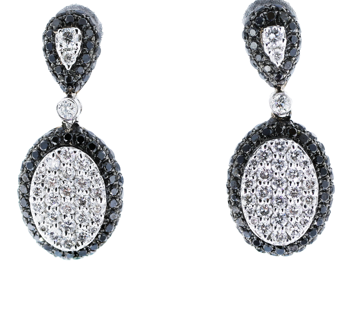 14KT WHITE GOLD 1.50CTW DIAMOND PAVE OVAL DROP EARRINGS