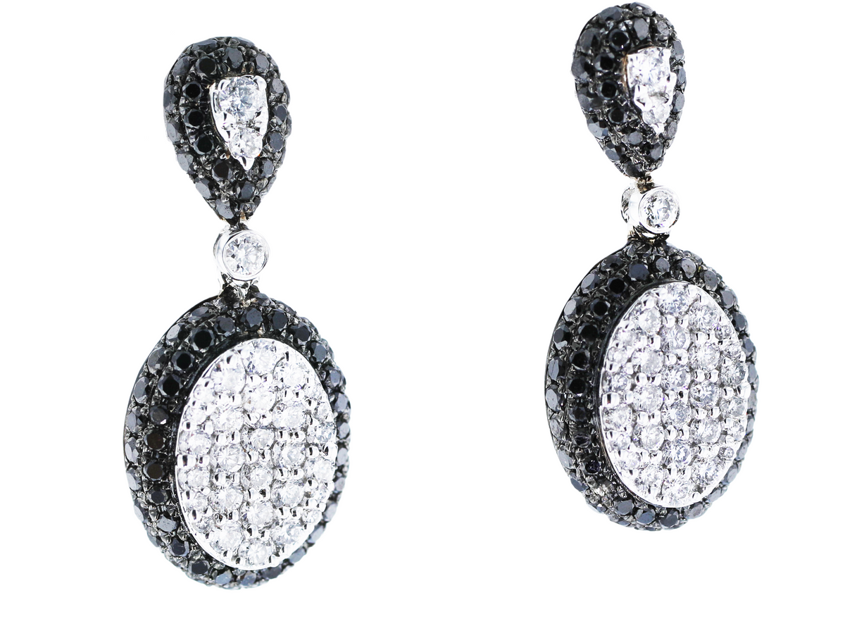 14KT WHITE GOLD 1.50CTW DIAMOND PAVE OVAL DROP EARRINGS