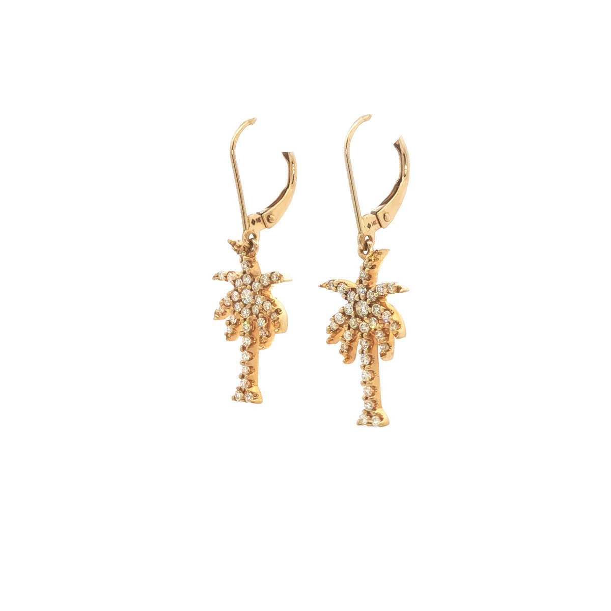 14kt Yellow Gold 0.39 ctw Diamond Palm Tree  Earrings