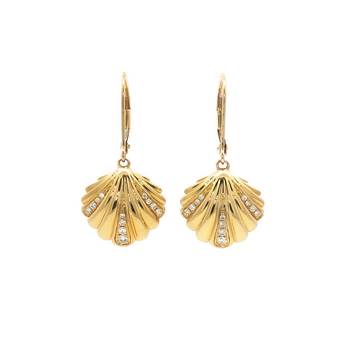 14kt Yellow Gold 0.17 ctw Diamond Bay Scallop Shell Earrings