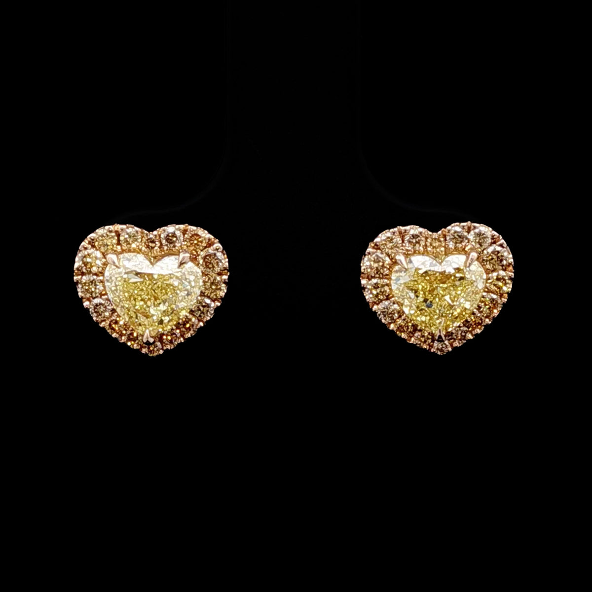 Juleve 18kt Yellow Gold 1.25 ctw Fancy Yellow Heart Shape Diamond Halo Stud Earrings