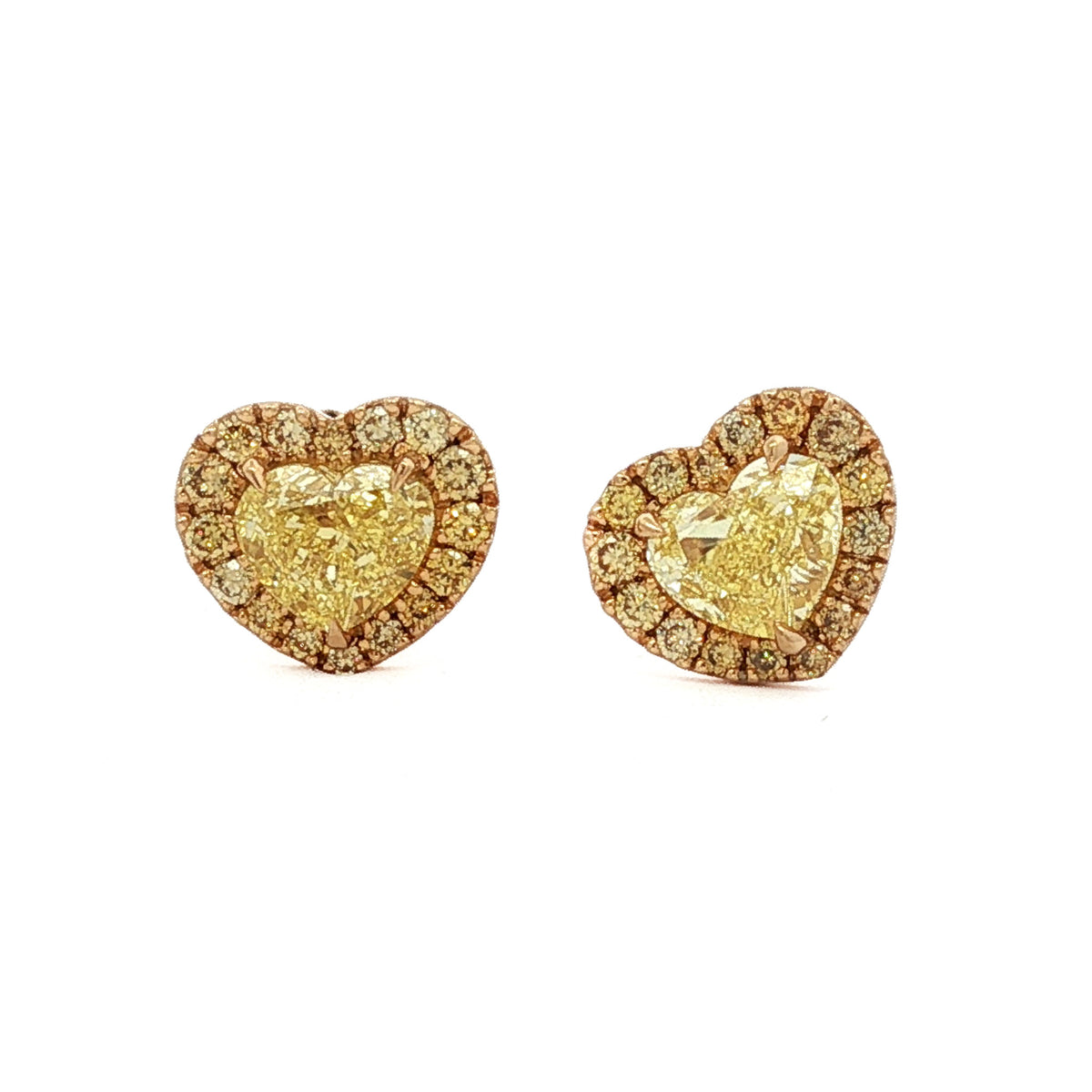 Juleve 18kt Yellow Gold 1.25 ctw Fancy Yellow Heart Shape Diamond Halo Stud Earrings